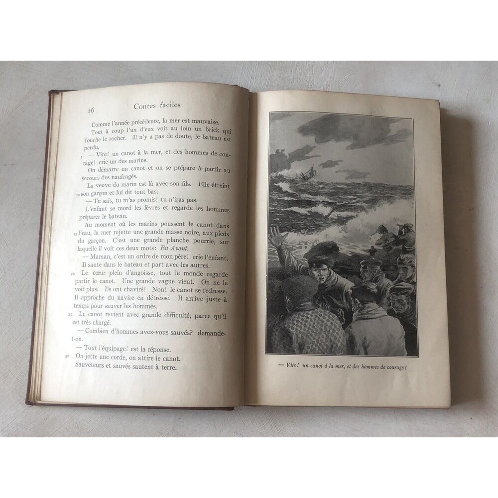 Antique 1925 French Language Reader Illustrated Contes Faciles HC Book Grammar